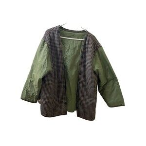 Vintage Primaloft ALBANY INTERNATIONAL Plaid Jacket Liner 90s Green Button On XL